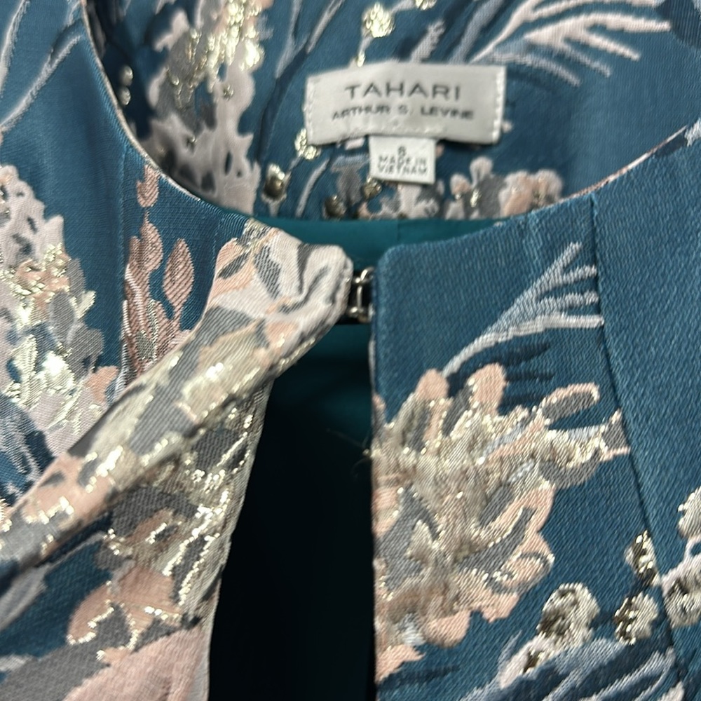Tahari ASL Women's Floral-Jacquard Topper Jacket - Teal Pink jacket NEW 8 - Picture 10 of 10